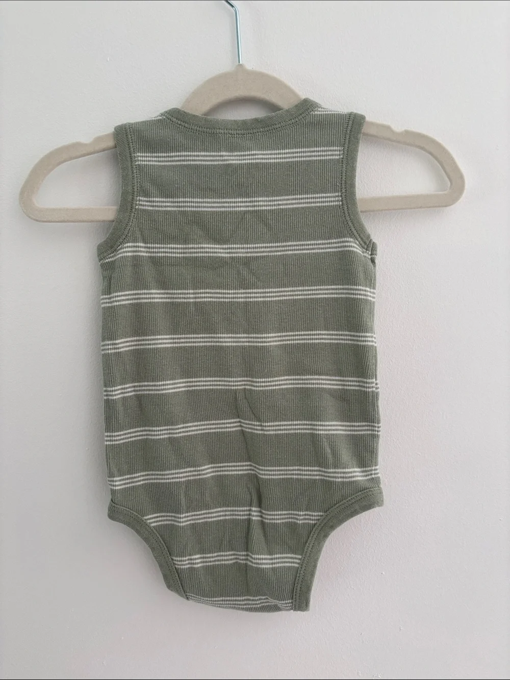 Carter's Sage Green and White Striped Sleeveless Baby Bodysuit